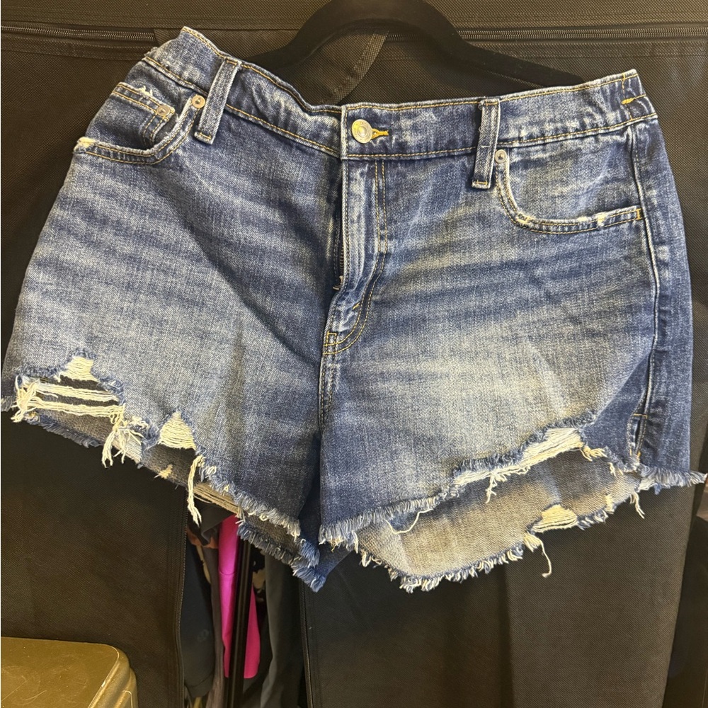 Aerie Classic Distressed Denim Shorts - Blue